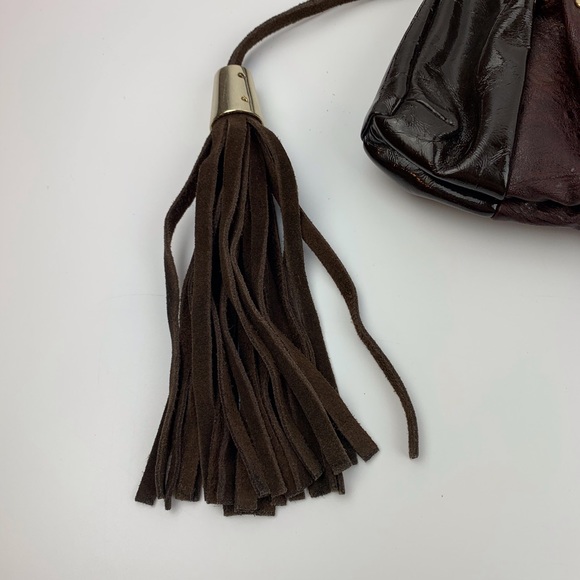 GUESS Brown Vegan Leather Clutch Wristlet Fringe - Picture 3 of 8